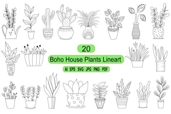 Download Boho House Plants Lineart Graphic - Plants Collection