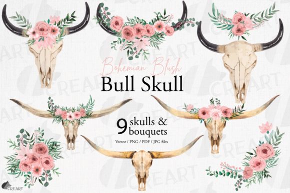 Download Blush Floral Bull Skull Graphic Template - Premium Resources