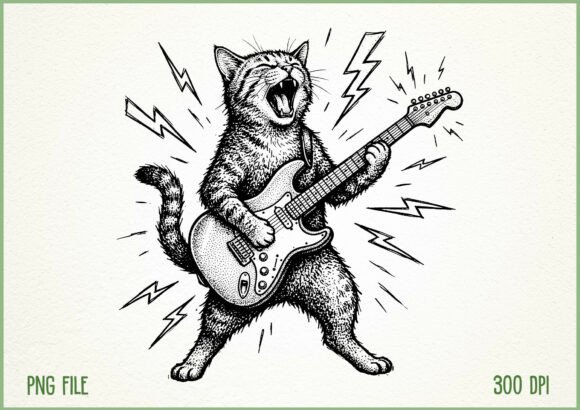 Download Vintage Rockstar Cat Playing Guitar PNG - Rockstar Collection