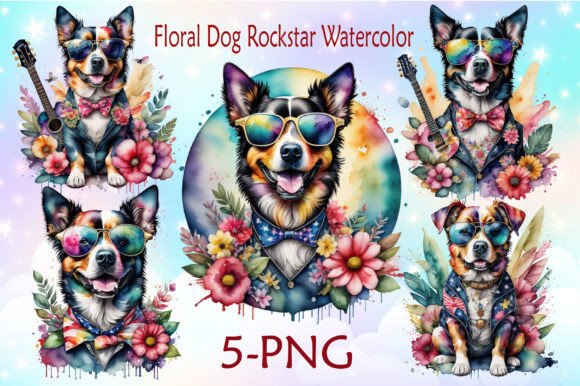 Download Floral Dog Rockstar Watercolor Clipart - Rockstar Collection